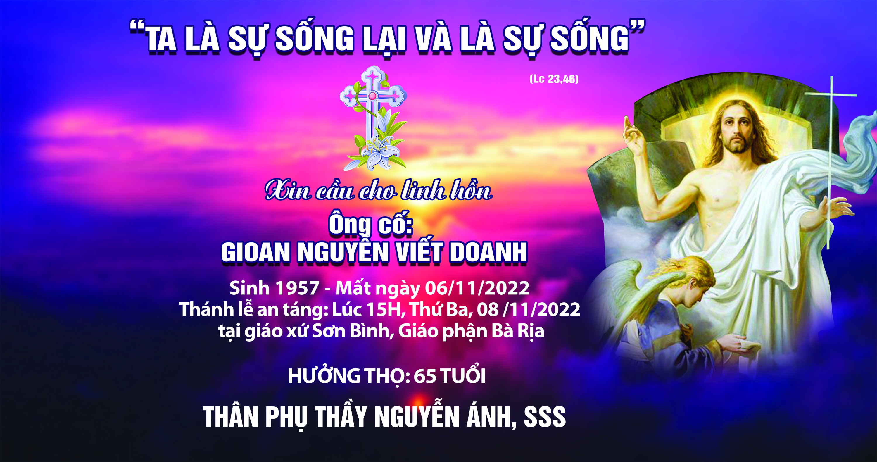Cáo Phó Ông cố Gioan - Thân Phụ của Thầy Nguyễn Ánh, SSS